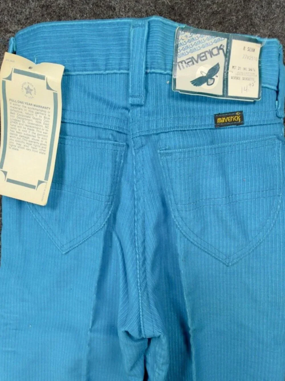 Maverick Corduroy Pants Girls 8 Slim Blue Cotton Blend Vintage 80s Deadstock NWT
